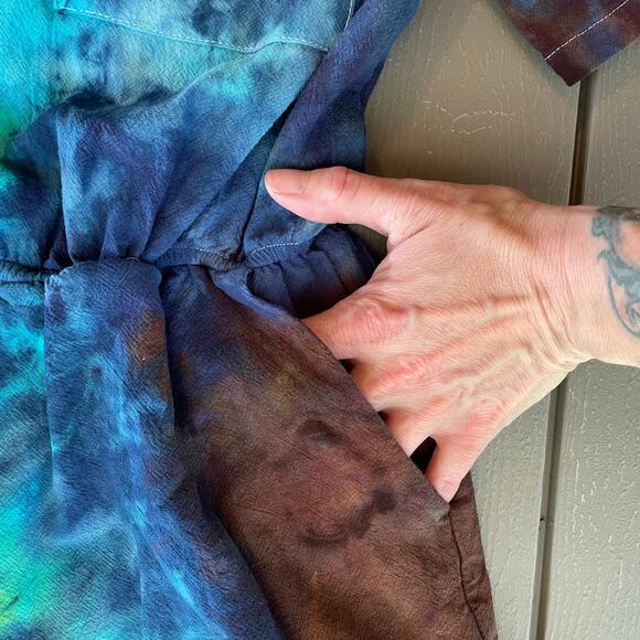 Ice Dyed Romper - Tie Dyed Upcycled - Pockets Soft Summer Spring (Women's Small) - Picture 9 of 14